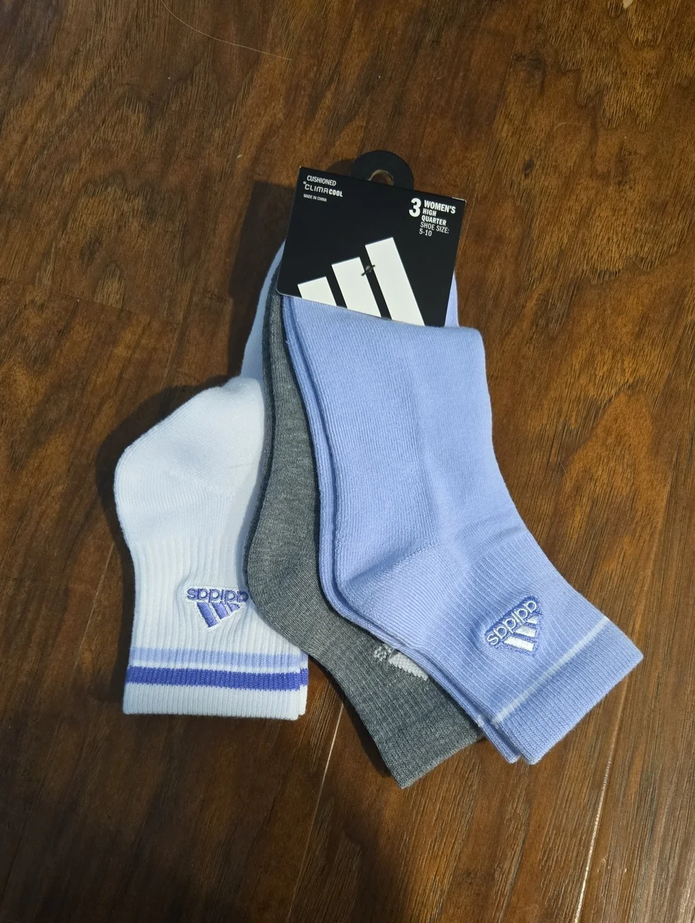 adidas Women's 3-Pack Cushioned Crew Socks in White, Gray, Light Purple